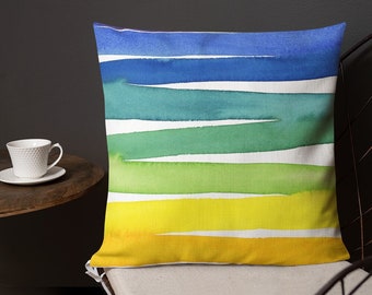 Colorful Stripe Throw Pillow, Modern Watercolor Pattern, Horizontal Lines