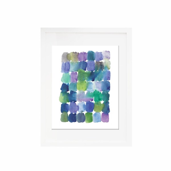 Purple and Teal Watercolor Pattern, Blue Green Violet Cool Colors, Modern Abstract Painting, Home Decoration Kitchen Decor Unframed Wall Art