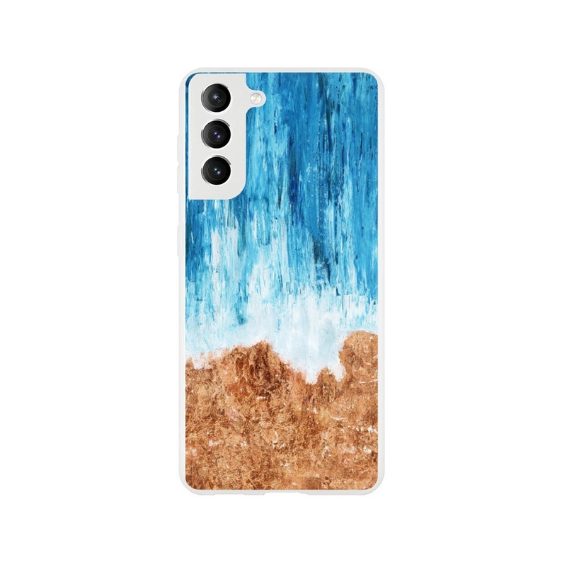 Ocean Waves Design Flexi Phone Case, Colorful Watercolour Pattern iPhone, Samsung Galaxy Cellphone Cover image 1