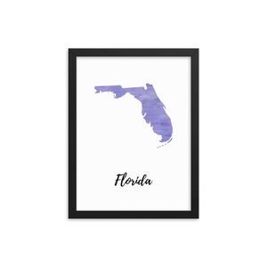 Florida or Any State or Country Map Watercolor Print with Frame, Travel Souvenir, Home Decoration, Vacation Gift image 5