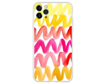 Yellow, Red, & Orange Watercolor Pattern Flexi Phone case | Cellphone Case For iPhone 13 12 11 Samsung Galaxy