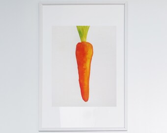 Carrot Food Painting - Veggies Artwork Watercolor, Kitchen Decor, Restaurant Unframed Wall Art, Ready to Frame, Made in the USA