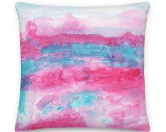 Pink and Blue Premium Throw Pillow, Home Decor, Gift or Present