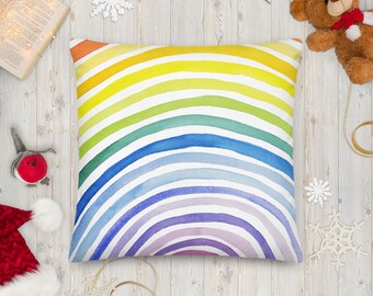 Rainbow, Colorful Watercolor Pattern, Premium Throw Pillow