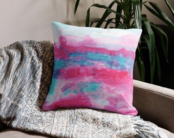 Pink and Blue, Premium Throw Pillow Case, Home Decor, Gift or Present, Watercolor