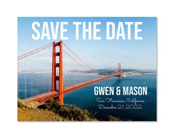 Save the Date Card with Photo for Wedding Announcement - San Francisco, California or Your City and State, Made in the USA - 5x7 inches