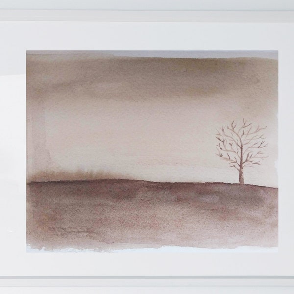 Winterscape Tree Print - Watercolor Painting - Landscape Wall Art Decoration Unframed, Ready to Frame, Made in the USA