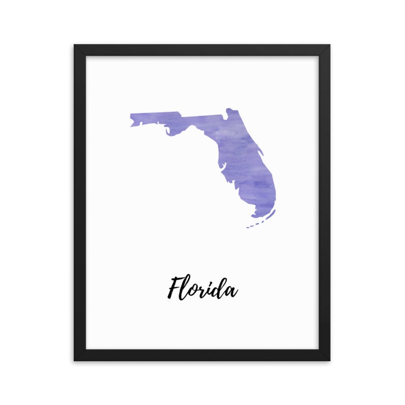 Florida or Any State or Country Map Watercolor Print with Frame, Travel Souvenir, Home Decoration, Vacation Gift image 9