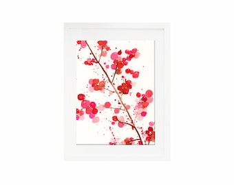 Red Holly Berry Branch Watercolor Painting - Wall Art Decoration Unframed, Ready to Frame, Ready to Ship