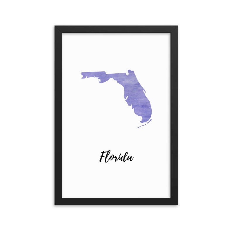 Florida or Any State or Country Map Watercolor Print with Frame, Travel Souvenir, Home Decoration, Vacation Gift image 7