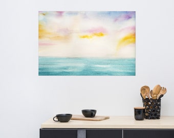 Sunset Seascape Giclee Print - Watercolor, Wall Art