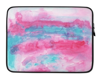 Pink and Blue Watercolor Design Laptop Sleeve, Tablet Case, Bag