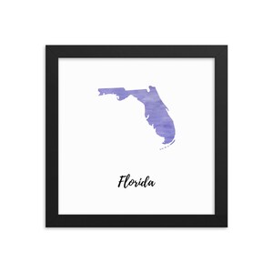 Florida or Any State or Country Map Watercolor Print with Frame, Travel Souvenir, Home Decoration, Vacation Gift image 3