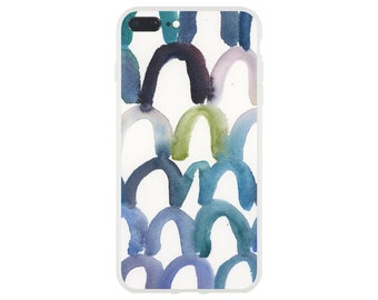 Blue Arcs, Flexi Phone Case, Colorful Watercolor Pattern | Cellphone Cover For iPhone 13 12 11 Samsung Galaxy