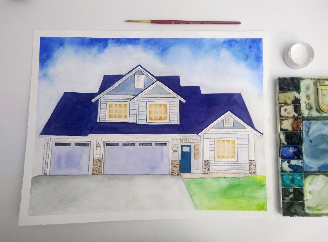 Family House Portrait Hand Painted, Watercolor Painting, Christmas Gift ...