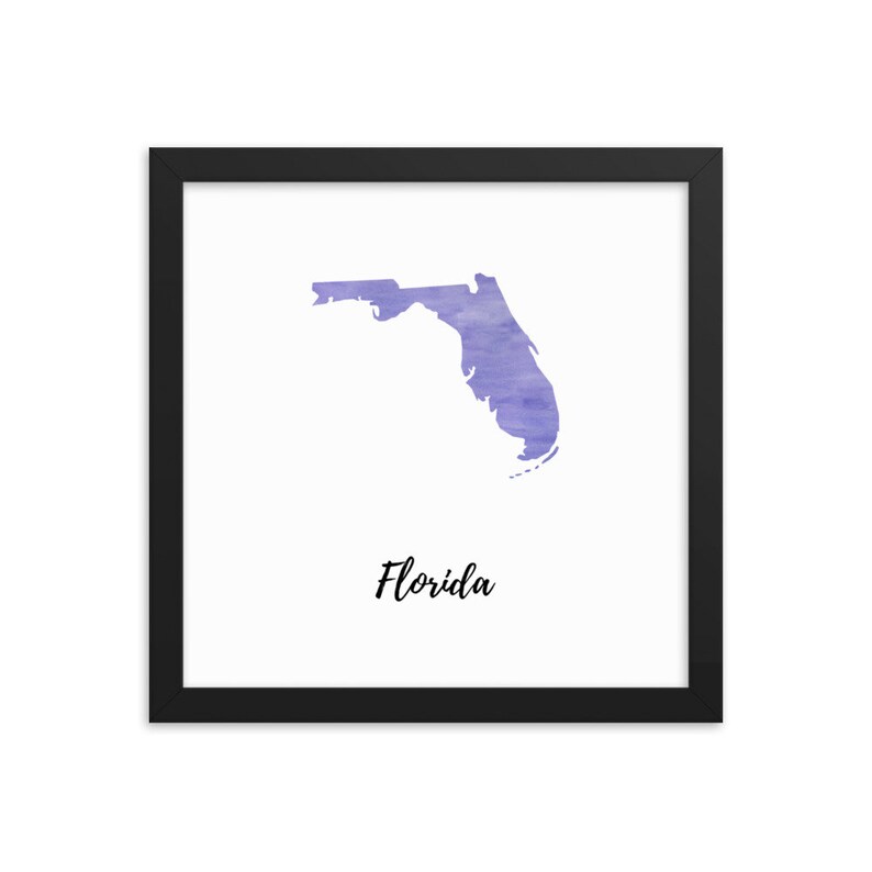 Florida or Any State or Country Map Watercolor Print with Frame, Travel Souvenir, Home Decoration, Vacation Gift image 4