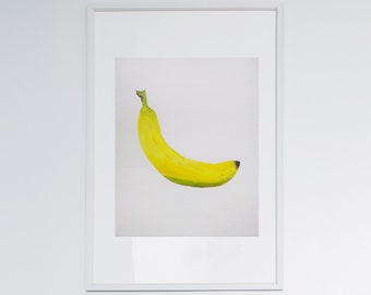 Banana Still Life Painting Fruit on White Background Food, Watercolor Artwork, Kitchen Decor, Shop, Restaurant Wall Art