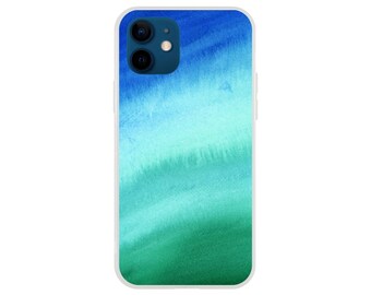 Blue and Green Gradient, Flexi Phone Case, Colorful Watercolor Pattern | Cellphone Cover For iPhone 13 12 11 Samsung Galaxy