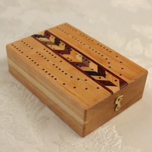 2 Player Folding Travel Cribbage Board With herring bone Inlays with tote bag, quality artisan made, custom engraving