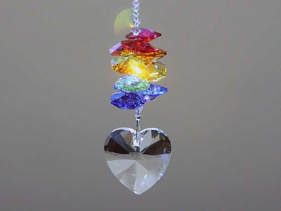 Rainbow Heart Crystal Suncatcher 12 Beautiful Swarovski Etsy