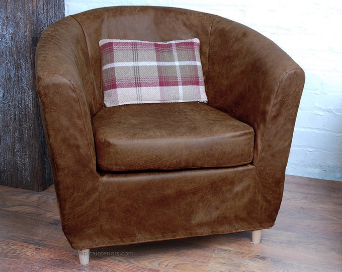 Ikea Tullsta Slipcover Dark Tan Distressed Leather Look Fabric Etsy