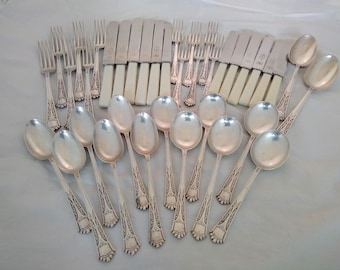 Embossed 38 Piece silver plated dinner service - antique canteen cutlery set - James Dixon, EPNS
