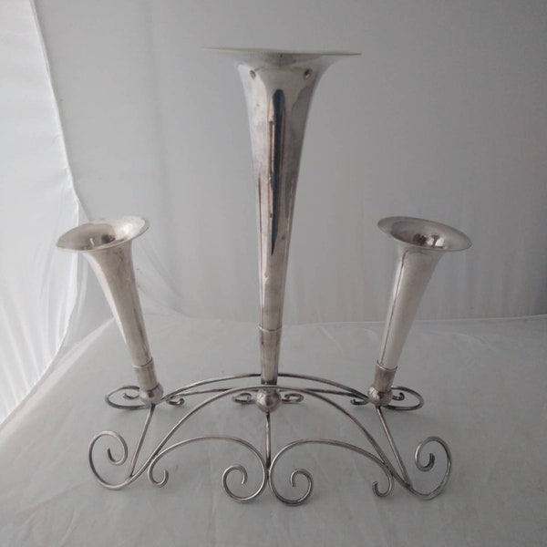 Antique silver plated three-vase epergne centerpiece