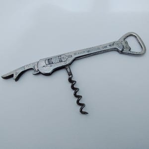 Vintage advertising multi-tool barware pocket tool with bottle opener and corkscrew - Seager&#39;s Special Dry Gin