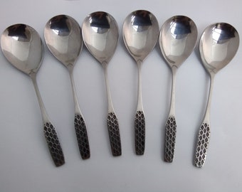 Vintage set of 6 Viners Stainless Steel Shape Dessert Spoons - Cutlery