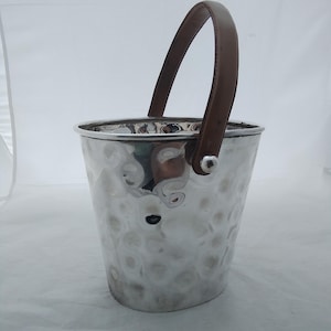 Large silver plated 'dimpled' Champagne / wine / ice bucket / wine cooler - leather handle