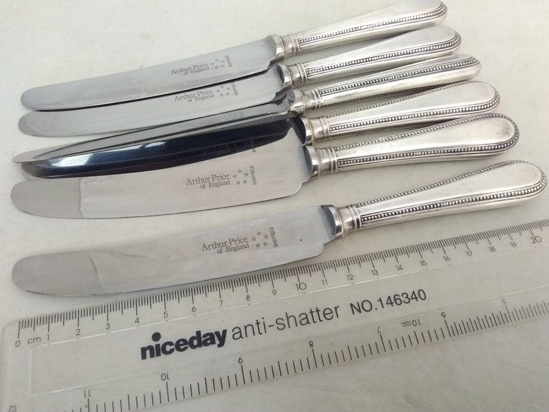 EPNS Cutlery Set of 6 Silver Plated Bead Pattern Dessert Knives