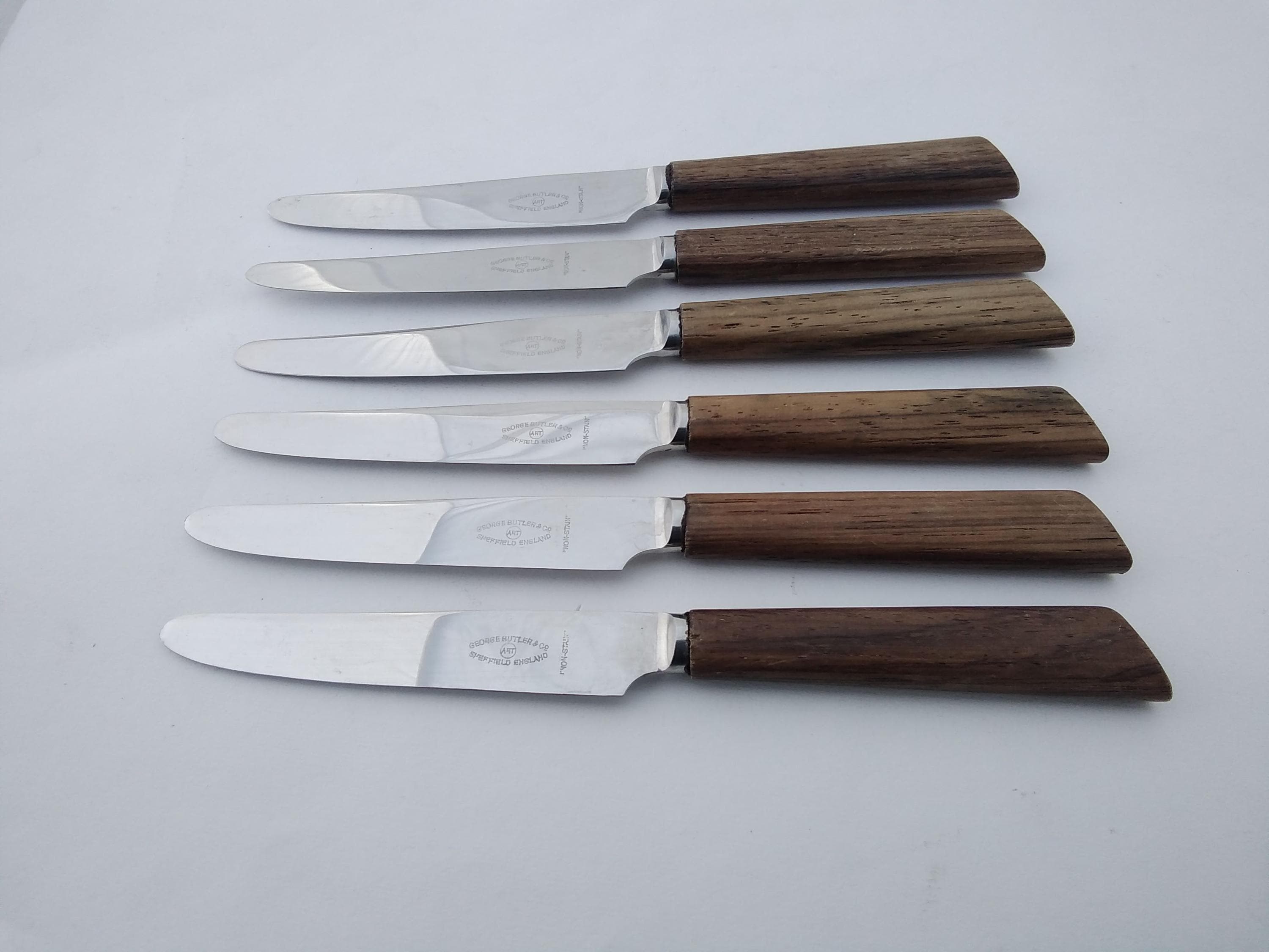 Vintage Retro Set of 6 Wooden Handled Stainless Steel Tea Cutlery