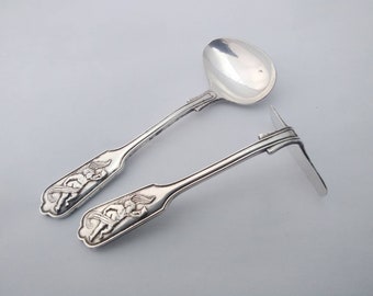 Vintage EPNS Cherub handled baby spoon and pusher - baby cutlery