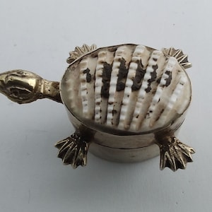 Small Novelty brass and tortoise shaped trinket box with shell top