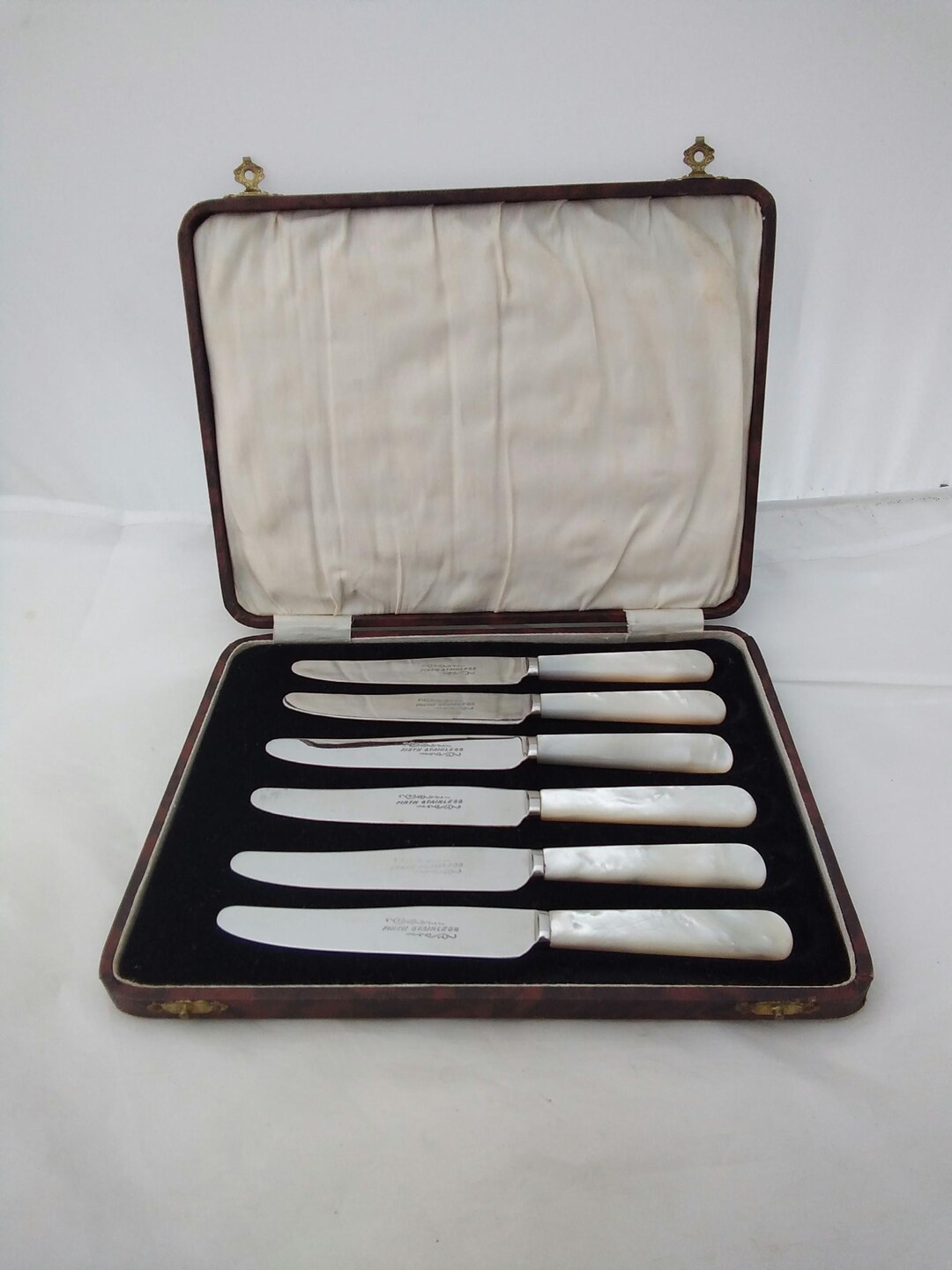 Cased Set of 6 Stainless Steel and Mother of Pearl Antique Tea / Butter ...