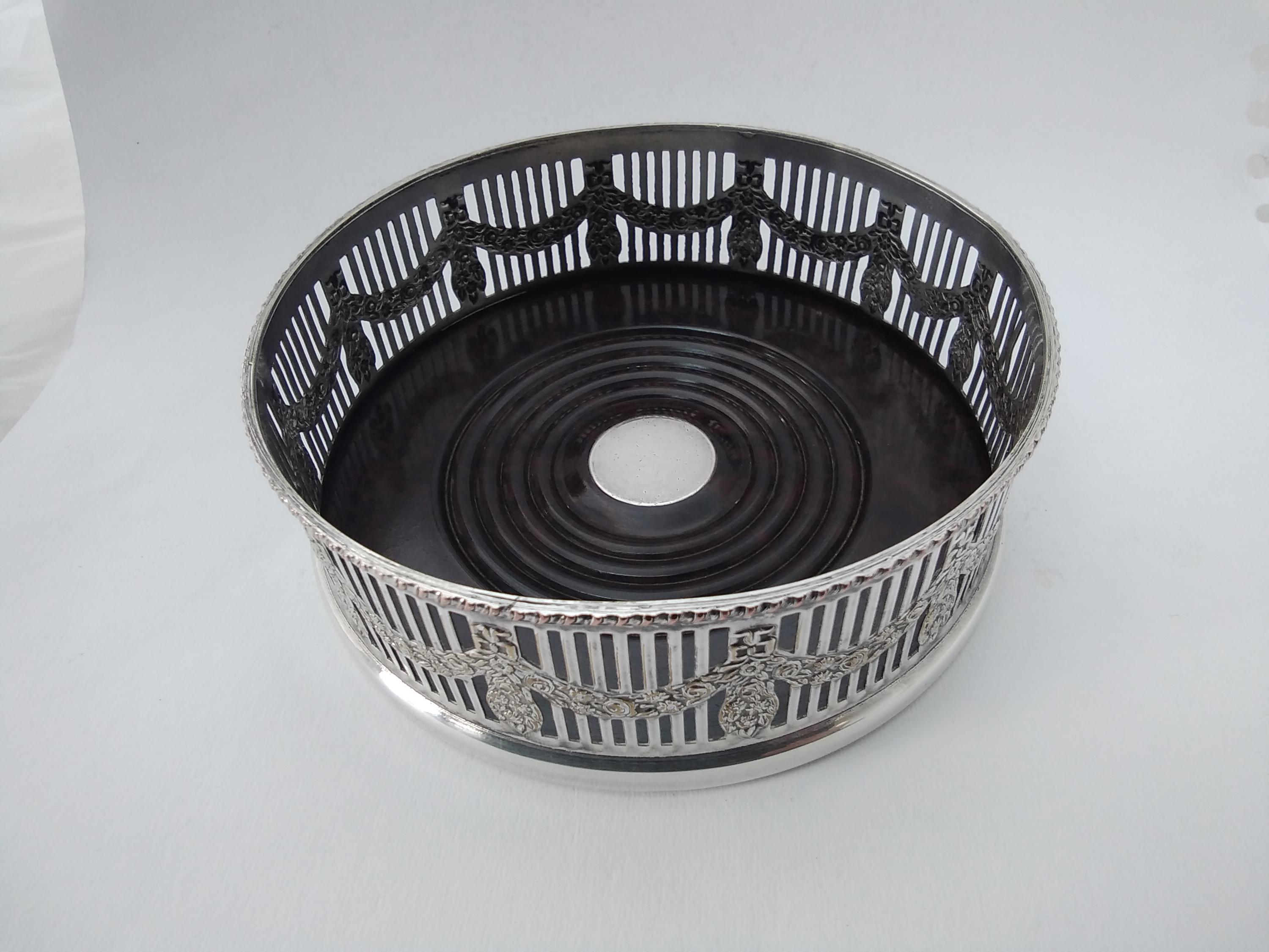 Vintage Silver Plated Pierced Wine Bottle Coaster - Viners of