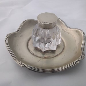 Elegant Vintage desk top writing ink well with stand - EPNS
