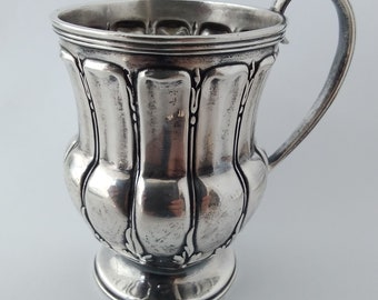 Decorative late Victorian silver plated Christening Cup Mug - aesthetic movement