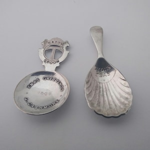 2 antique Silver Plated advertising tea caddy spoons