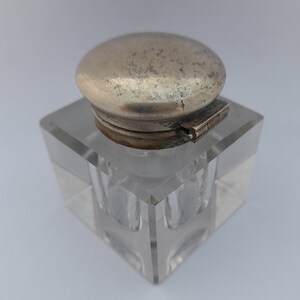 Antique glass ink well with flip cap EPNS image 3