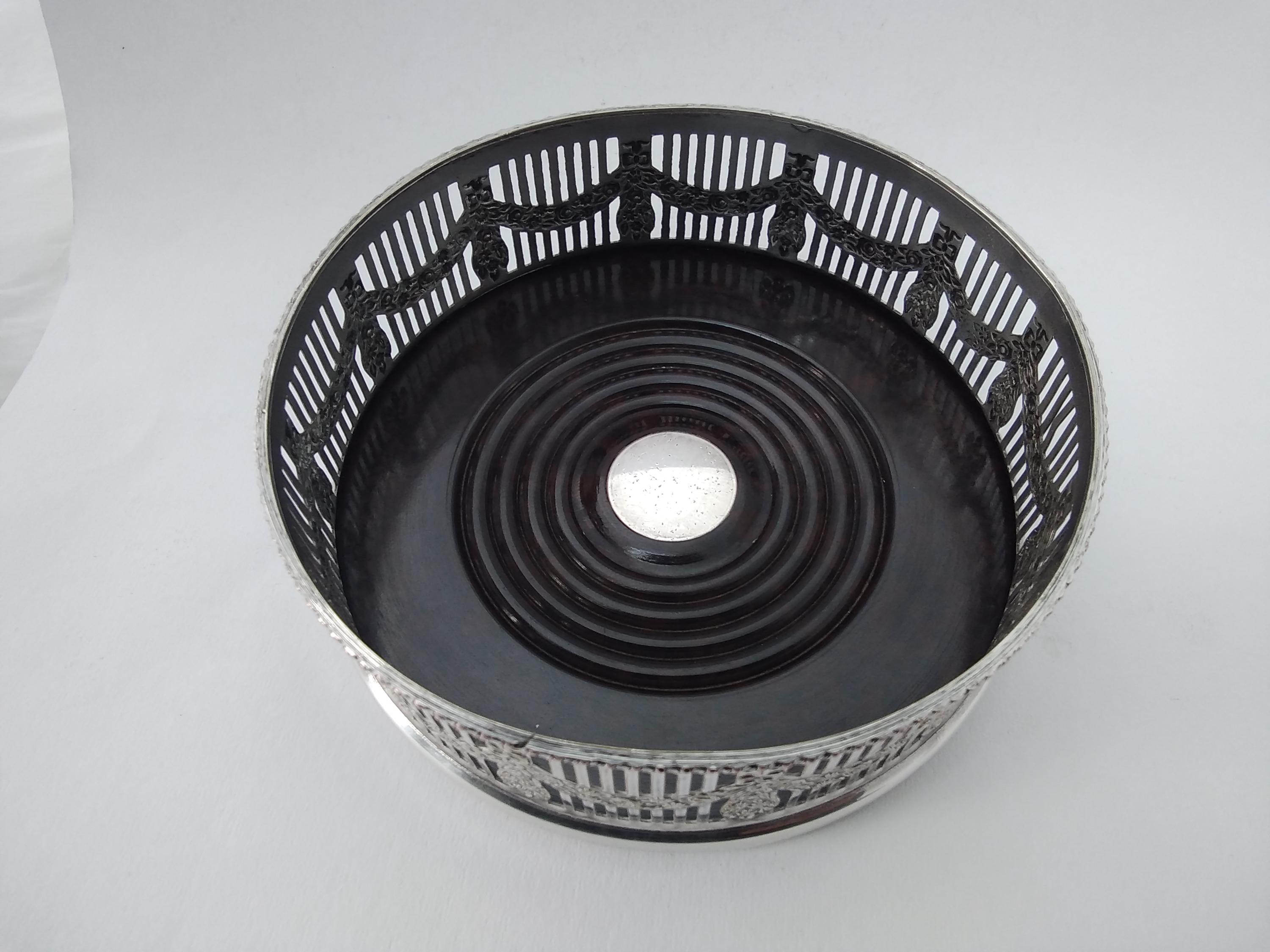 Vintage Silver Plated Pierced Wine Bottle Coaster - Viners of