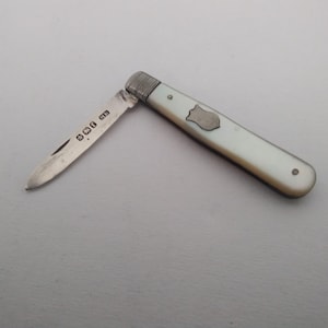 Antique Silver & Mother of Pearl pocket tool - Sheffield 1898 - shield shaped cartouche