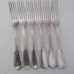 Heavy Antique set of 6 fiddle and thread German silver plated dinner forks - WMF