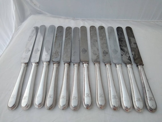 EPNS Cutlery Set of 6 Silver Plated Bead Pattern Dessert Knives