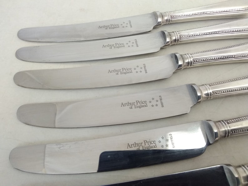 EPNS Cutlery Set of 6 Silver Plated Bead Pattern Dessert Knives