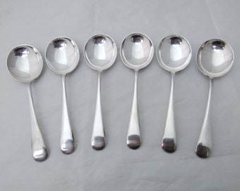 Set of 6 Old English pattern silver plated soup spoons - EPNS
