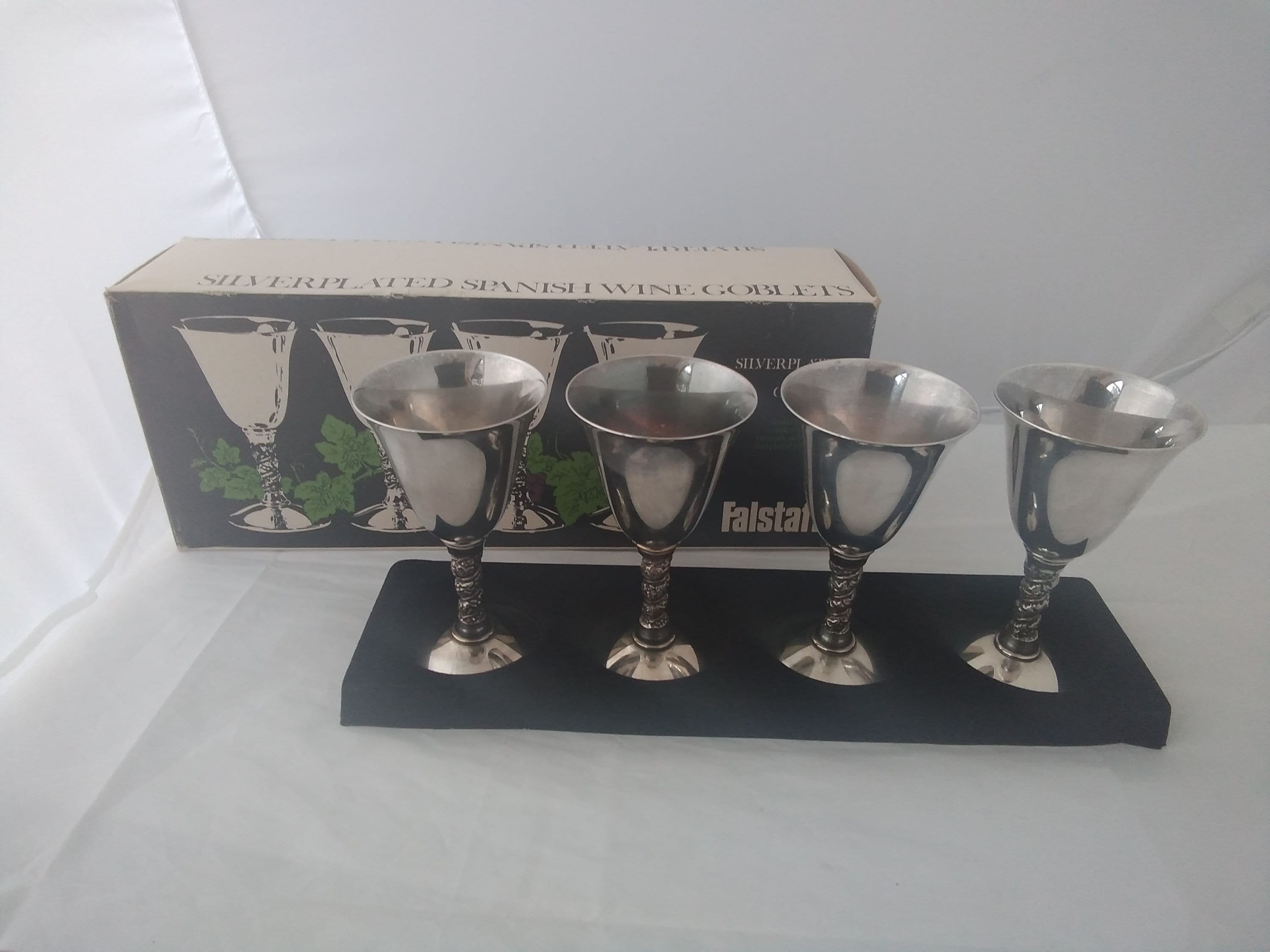 Vintage Boxed Retro Set of Silver Plated Wine Goblets Falstaff