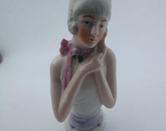 Lovely Medium sized Antique porcelain pin cushion half doll