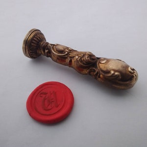 Lovely antique brass art nouveau writing seal with &#39;U&#39; stamp