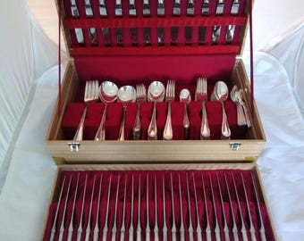 Vintage Cased Heavy Japanese 125 Piece Silver Plated Marguise